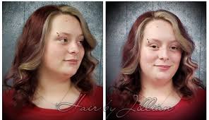 The beautiful Ms. B. here after her coloring sesh is rocking a killer color  block of rich burgundy red and an ash-blonde money piece that hair dreams  are made of. 😌 A