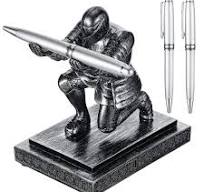 Amazon.com: Spakon Knight Pen Holder with 2 Pens Resin Desk ...