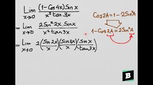 = lim x → 0 1 − ( 1 − 2 sin 2. Nilai Dari Lim X Mendekati 0 Untuk 1 Cos 4x Sin X X 2 Tan 3x Youtube