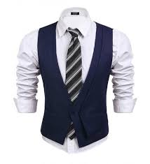 Fair quality, dressy jacket with blue khaki material pants. Men S Skinny Wedding Dress Vest V Neck Slim Fit Suit Vest Waistcoat Navy Blue Ch182hm29de