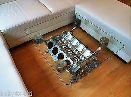 The glass is not included. Rover V8 Engine Coffee Occasional Table 95 Upcycled Top Gear Style In Home Furniture Diy Furnit Car Furniture Car Part Furniture Engine Coffee Table