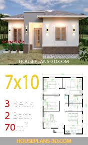 Three bedroom house plans are popular for a reason! House Design 7x10 With 3 Bedrooms Hip Roof House Plans 3d Architectural House Plans Small House Design Flat Roof House