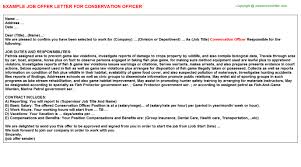 Conservation Officer Offer Letter