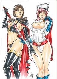 2girls belt big breasts bleach bleach: the thousand-year blood  war blue eyes breasts brown eyebrows brown hair brown horn chaos comics  comic character cosplay dc comics distracting watermark ed