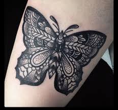 Black And Grey Butterfly Tattoo Designs Butterfly Mandala Pointillism Black And Grey Tattoo Small Feminine Tattoo Design Small Feminine Tattoos Feminine Tattoos Tattoos