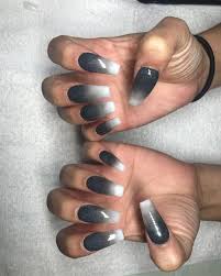 Black And Grey Ombre Coffin Nails Bright And Glamorous Summer With Ombre Nail Art Design Ideas Black Ombre Nails Ombre Nail Designs Ombre Nails