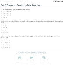 Quiz Worksheet Equation For Point Slope Form Study Com