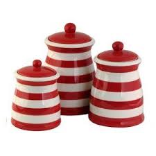 Black And White Striped Kitchen Canisters The Terramoto Ceramic Stripes 3 Piece Canister Set Exhibits A Unique And Stylish Design Red Kitchen Canisters Red Kitchen Accessories Red And White Kitchen