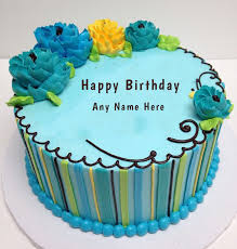 Yellow floral border birthday cake with name edit. Beautiful Flower Birthday Cake With Writing Name Edit