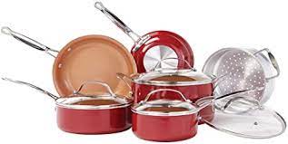 Copper pan has really been hyped out there. Amazon Com Bulbhead Red Copper 10 Pc Copper Infused Ceramic Non Stick Cookware Set Kitchen Dining