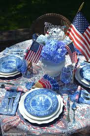 A Patriotic Table With Red White And Liberty Blue Liberty Blue Blue Table Settings Fourth Of July Decor