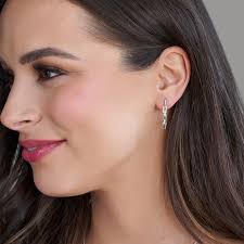 Elongated Diamond Link Drop Earrings in White Gold