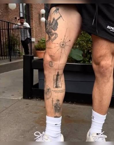 Fine Line Leg Tattoo Men