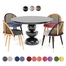 Chairs with french black faux leather upholstery with wood frame in matte black finish. Dining Set 4 Rattan Chairs By Marble Table 3d Model Download 3d Model Dining Set 4 Rattan Chairs By Marble Table 111768 3dbaza Com