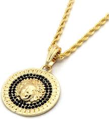 Black And Gold Necklace Fashion Jewelry Mens Medallion Pattern Medusa Gold Black Greek 24 Rope Chain Pendant Necklace Mens Gold Gold Mens Jewelry
