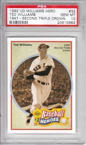 The 1959 fleer ted williams set features 80 cards chronicling his life and career. 1992 Upper Deck Baseball Heroes Ted Williams 32 1947 2nd Triple Crown Psa 10 Bostonredsox Ted Williams Baseball Card Values Baseball