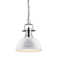 While looking for pendant lighting, you can also find designs in a variety of colors. Golden Lighting Duncan Chrome 14 Inch One Light Pendant With White Shade 3602 L Ch Wh Bellacor