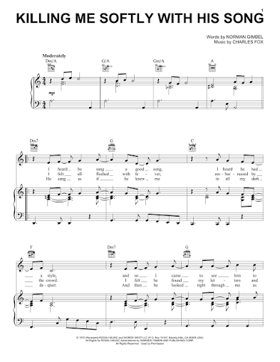 Killing Me Softly With His Song by Roberta Flack Piano, Vocal & Guitar  Chords (Right-Hand Melody) - Digital Sheet Music