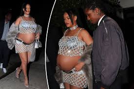 Pregnant Rihanna sparkles in see-through look with A$AP Rocky
