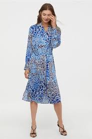 Shirt Dress Blue Leopard Print Ladies H M Us 1 Shirt Dress Dresses Blue Dresses
