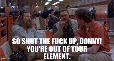 YARN | So shut the fuck up, Donny! You're out of your element. | The Big  Lebowski | Video gifs by quotes | b7240526 | 紗