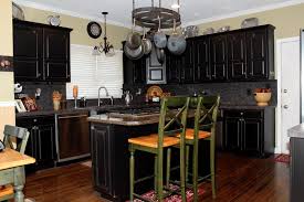 Painted Black Cabinets With Green Chairs White Oak Kitchen Oak Kitchen Cabinets Painting Oak Cabinets