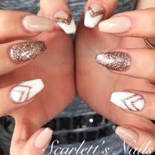 These acrylic nail designs are glamorous and unique, giving you the inspiration you'll need to create your own fabulous designs for that special occasion. Beige Gold Glitter White With Gold Stripes Beige Nails White Nails Striped Nails