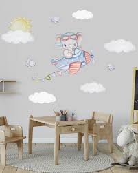Airplane Wall Decal Nursery Elephant Nursery Wall Decal Plane Wall Sticker Airplane Nursery Decor In 2020 Baby Wandtattoo Babyzimmer Aufkleber Kinderzimmer Tapete