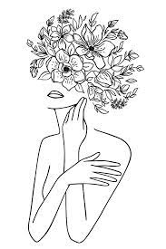 Minimal line art woman with flowers ii poster. Woman With Flowers Minimal Line Art Drawing By Maria Heyens