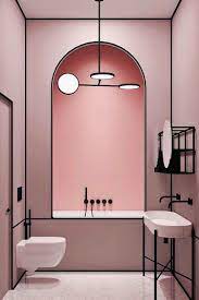 volledig roze badkamer met zwarte lijnen badkamer inrichting badkamer roze roze badkamer