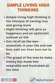 Essay On Simple Living High Thinking Essayonsimplelivinghighthinking Simplelivinghighthinkingessay Aplustopper Essay Help The Poor Essay Writing Competition