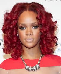 Sleek graduated long bob hairstyle for medium length hair. Rihanna Medium Curly Layered Bright Red Bob Haircut