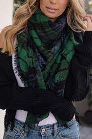 It feels very this season, yet timeless as well, and the cozy factor is. Francine Forest Green Plaid Blanket Scarf Plaid Blanket Scarf Casual Scarf Outfit Green Scarf Outfit