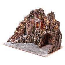 Nel presepe romano più usuale, il paesaggio agreste fa da sfondo alla grotta in. Borgo Presepe Illuminato Con Ruscello In Movimento E Grotta 55x85x65 Cm Presepe Napoletano Presepe Presepe Di Natale Casetta Di Natale
