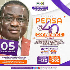 Hello Family Aps. Samuel Osei Asante is the Patron of the youth ministry.  He is a speaker for the PENSA @ 40 CONFERENCE. We are delighted to have hin  speak to us.