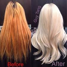 From Orange Brassy Hair To Pearly White Blonde Yelp Yellow Blonde Hair Color Correction Hair Blonde Hair Color