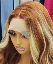 Auburn copper hd lace front wig with vanilla blonde highlights
