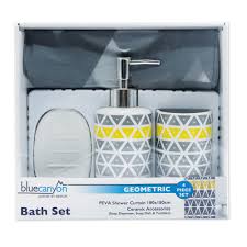 This listing is for one hand towel. 4 Piece Geometric Grey And Yellow Bathroom Accessories Set Roman At Home