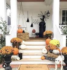14 Stunning Front Porches With Fall Decor Fall Decorations Porch Halloween Front Door Decorations Front Porch Decorating
