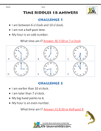 Telling time by the hour grade/level: Printable Time Worksheets Time Riddles Easier