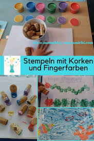 Stempeln Mit Korken Und Fingerfarben Fingerfarben Basteln Kinder Unter 3 Basteln