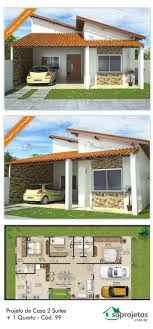 Casas Pequenas Plantas De Casas Com Cozinha Americana E 2 Quartos Projeto De Casa Com 2 Suites E 1 Quarto Cod 99 Projetos De Casas Fachadas De Casas Fachadas De Casas Terreas