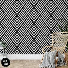 Black And White Geometric Wallpaper Black And White Wallpaper Geometric Wallpaper Modern Etsy In 2020 Geometric Wall Decor Geometric Removable Wallpaper Geometric Wallpaper