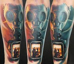 He is a commando of the umbrella security service who was the team leader of the alpha team that. Cool Illustrative Style Colored Forearm Tattoo Of Man In Gas Mask Tattooimages Biz