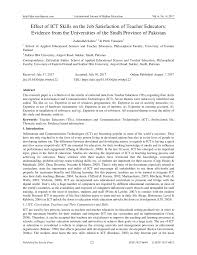 Pdf Effect Of Ict Skills On The Job Satisfaction Of Teacher Educators Evidence From The Universities Of The Sindh Province Of Pakistan