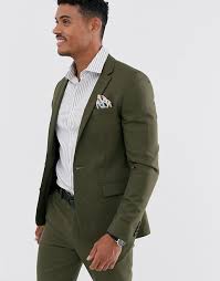 Mens suits 3 piece slim fit wedding red business dinner suit for men jacket button shawl lapel blazer waistcoat trousers. Asos Design Skinny Suit In Olive Green Asos
