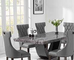 They were the perfect length. Raphael 200cm Dark Grey Pedestal Marble Dining Table With Freya Chairs Dining Table Marble Marble Top Dining Table Elegant Dining Room