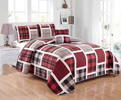 Dovetail drawers with ball bearing glides. Amazon Com Mk Collection 4pc Full Queen Size Reversible Quilted Bedspread Coverlet Set Patchwork Plaid Gray Red Black White New Kitchen Dining