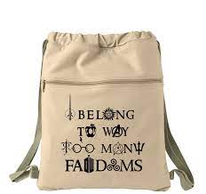 I Belong To Way Too Many Fandoms Multi Fandom Canvas Back Pack Drawstring Bag Canvas Cinch Sack Bag Fandoms Book Tote Bag Cinch Sack