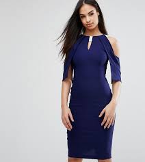 Vesper Frill Cold Shoulder Pencil Dress With Satin Strap Detail Navy Dresses Bodycon Cocktail Dress
